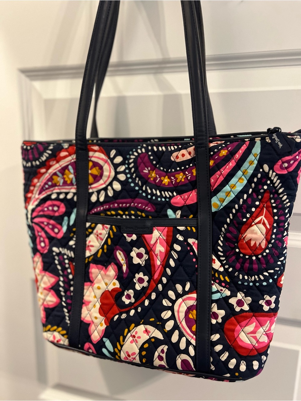 Vera Bradley Quilted Paisley Tote - Navy with Pink, Red & Turquoise Accents